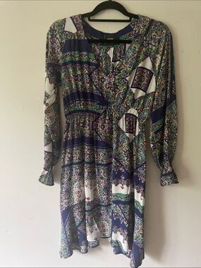 Maeve  by Anthropology green white and navy Multicolor Paisley Long Sleeve Dress